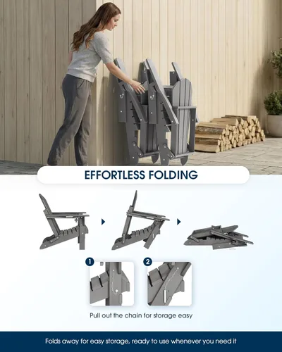 Miniatura 7 de MUCHENGHY Sillas Adirondack Plegables, Sillas de Patio, Sillas de Césped, Silla para Exteriores, Silla Adirondack de Plástico, Pozo de Fuego, Gris