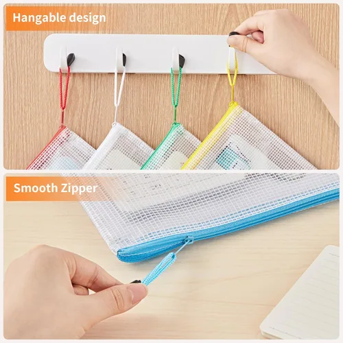 Miniatura 4 de JARLINK Paquete de 36 unidades tamaño carta A4 10 colores con cremallera de malla para documentos, bolsas de malla para juegos de mesa