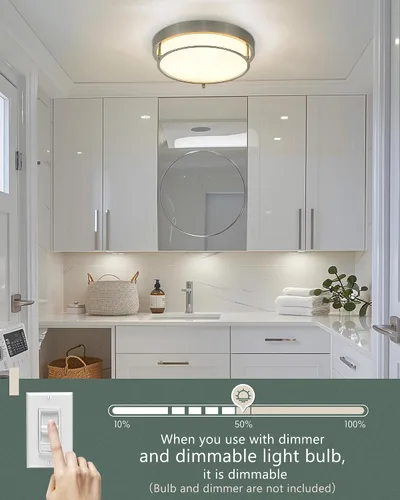 Miniatura 7 de 4822-BN - Lámpara de techo cerca de techo, de níquel con 2 luces para lavandería, cocina, dormitorio, baño, 4822-BN Clase esmerilada y níquel