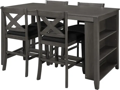 Miniatura 7 de Merax Juego de mesa de comedor de 5 piezas con almacenamiento, juego de mesa de comedor de granja para 4, juego de mesa de cocina con 4 sillas