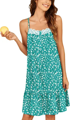 Miniatura 11 de Ekouaer Camisones de algodón para mujer, sin mangas, vestido de noche de encaje, vestido de noche con botones, camisón victoriano