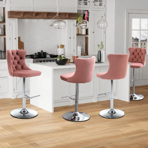 Miniatura 229 de Aoowow Juego de 2 taburetes de bar giratorios, taburetes de bar ajustables con respaldo de terciopelo copetudo, sillas de bar modernas tapizadas