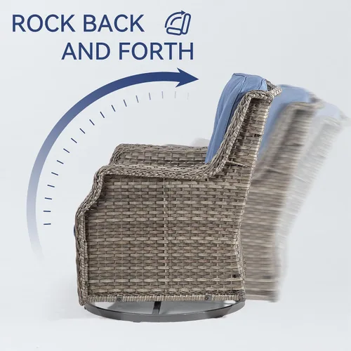 Miniatura 5 de Silla giratoria para patio al aire libre, silla giratoria de 360 grados con cojines de tela de capa catiónica repelentes al agua de 3.5 pulgadas