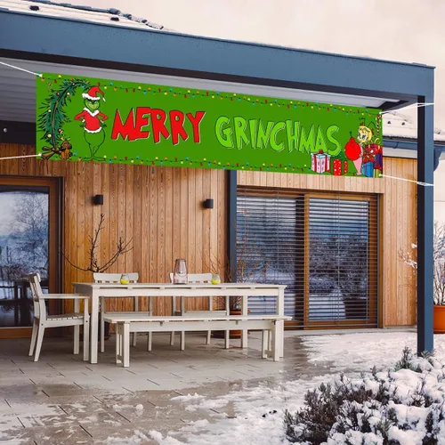 Miniatura 6 de Nepnuser Bandera de Navidad Verde para Valla de Jardín Decoración de Fiesta de Vacaciones de Invierno Navidad Gran Letrero Colgante para Casa Jardín
