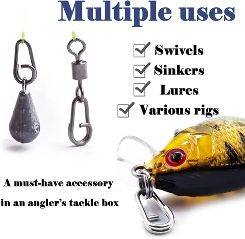 Miniatura 5 de Anillos divididos ovalados para pesca, 50 clips de alimentación de pesca, cambio rápido para señuelos de acero inoxidable