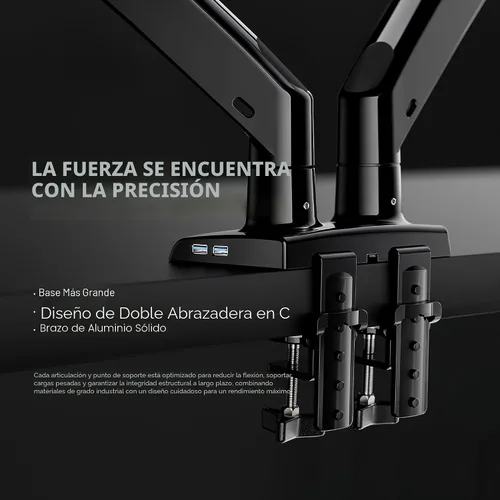 Miniatura 6 de HUANUO NITROGLIDE™ Soporte de monitor dual para 13 ″ – 40 ″, soporte de monitor doble premium con USB, soporte de monitor ajustable en altura para 2