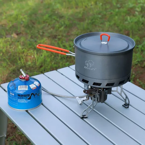 Miniatura 7 de Bulin Olla de camping, 2.1 L de alta eficiencia para mochileros, juego de utensilios de cocina ultraligeros con mango a prueba de calor e