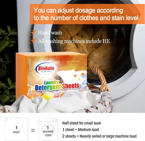 Miniatura 4 de Binbata Hojas de detergente para ropa, 200 cargas, aroma cítrico, hipoalergénicas, ecológicas, biodegradables, sin plástico, sin líquido, aptas