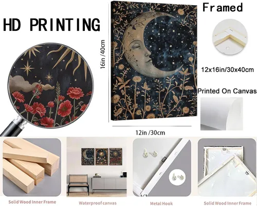 Miniatura 2 de Arte de pared celestial de sol oscuro y luna con tarot gótico espiritual, pintura de bruja, astrología, póster místico, impresiones en lienzo