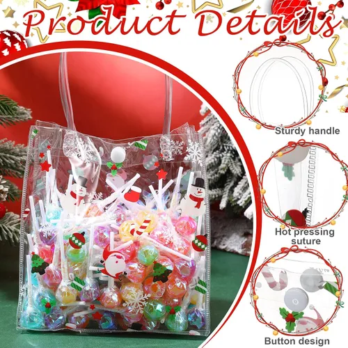 Miniatura 7 de Silkfly 50 bolsas de regalo transparentes de Navidad con asa, de plástico, reutilizables, de PVC, para compras, bodas, fiestas de cumpleaños