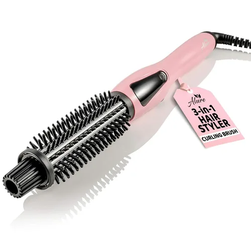 Alure Cepillo Térmico para Peinar - Rizador/Alisador de Cabello Iónico 3 en 1 con Cerdas de Nailon Anti-Quemaduras, Varita Rizadora Eléctrica para