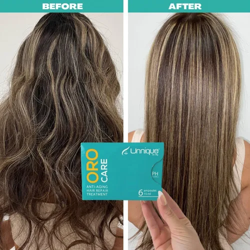 Miniatura 7 de UNNIQUE Oro Care - Ampollas para el cuidado del cabello postratamiento, extensor de tratamiento de queratina y tu seguro de queratina para bloquear