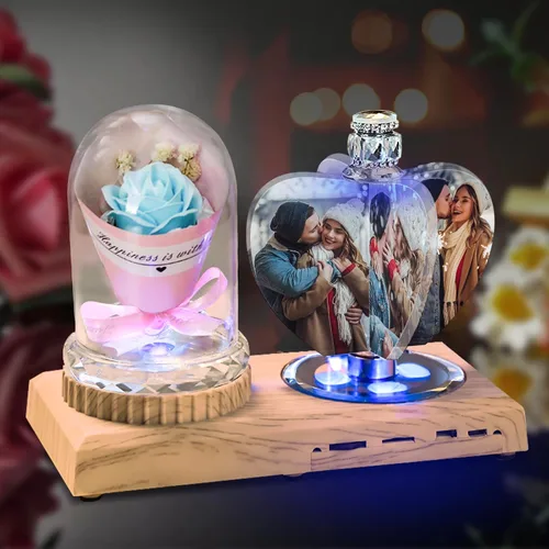 Miniatura 2 de Foto de cristal 3D personalizada, marco de fotos de cristal en forma de corazón, luz nocturna personalizada, el mejor regalo para parejas, amantes