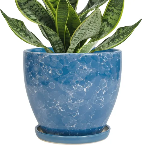Miniatura 32 de Maceta para Plantas de 6.8 Pulgadas - Maceta de Cerámica con Orificio de Drenaje y Platillo, Maceta Redonda Moderna para Flores, Macetas