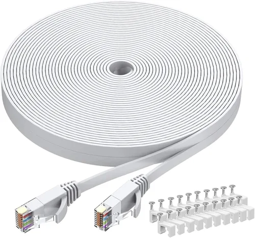 Miniatura 13 de BUSOHE Cable Ethernet Cat6 de 20 pies, color blanco, Cat-6 plano RJ45 para computadora, Internet LAN, red Ethernet, cable de conexión Ethernet - 20