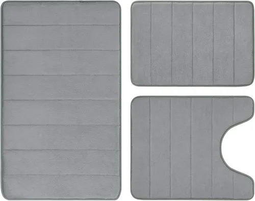 BYSURE Juego de 3 tapetes de baño de espuma viscoelástica color gris, antideslizantes, extra suaves, absorbentes, lavables a máquina y secos para el