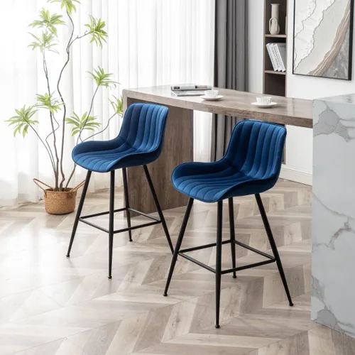 Miniatura 3 de Juego de 2 Taburetes de Bar - Taburetes de Bar de Lujo de Altura de Mostrador, Taburete de Bar de 24 Pulgadas de Altura de Asiento, Tapizados en Azul