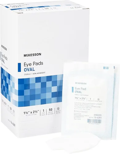 McKesson Almohadillas para los ojos, estériles, ovaladas, no adherentes, 1 5/8 pulgadas x 2 5/8 pulgadas, 50 unidades, 1 paquete