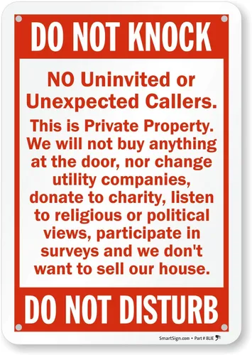 SmartSign Security cartel, leyenda ""Do Not Knock - Do Not Disturb", rojo sobre blanco, Rojo sobre blanco, 1