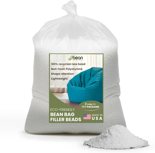 Bean Products Cuentas de repuesto para puf, cuentas de relleno de poliestireno 100% recicladas para un apoyo duradero, granos de relleno de