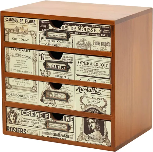 Miniatura 16 de Organizador de escritorio de madera verde bohemio con cajones, caja de almacenamiento de escritorio de 4 cajones, organizador de escritorio de Boho