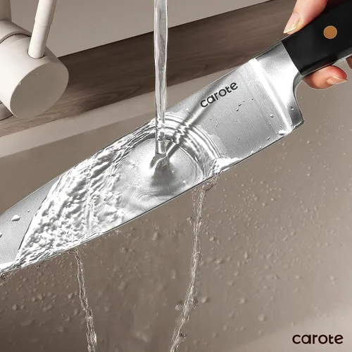 Miniatura 8 de CAROTE Juego de 11 cuchillos con bloque para cocina, hoja súper afilada de acero inoxidable, mango ergonómico con triple remache, bloque magnético