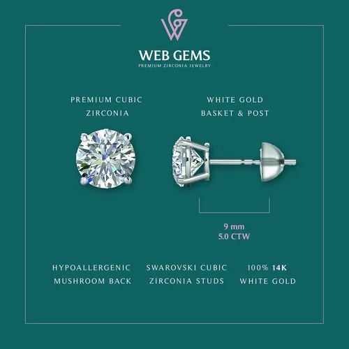Miniatura 2 de Web Gems - Aretes de tuerca con circonia cúbica Pure Brilliance de Swarovski para mujer