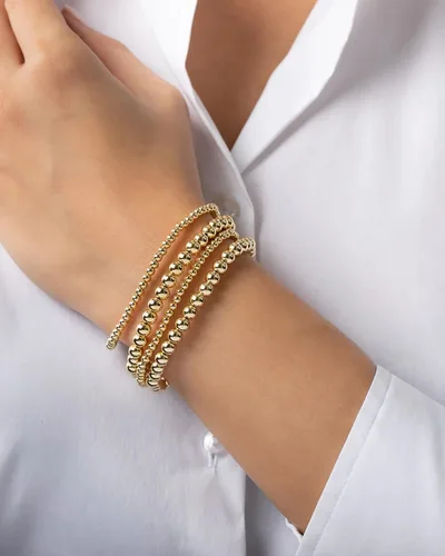 Miniatura 5 de Elegance 11 designs - Pulseras elásticas de cuentas redondas chapadas en oro de 14 quilates para mujer