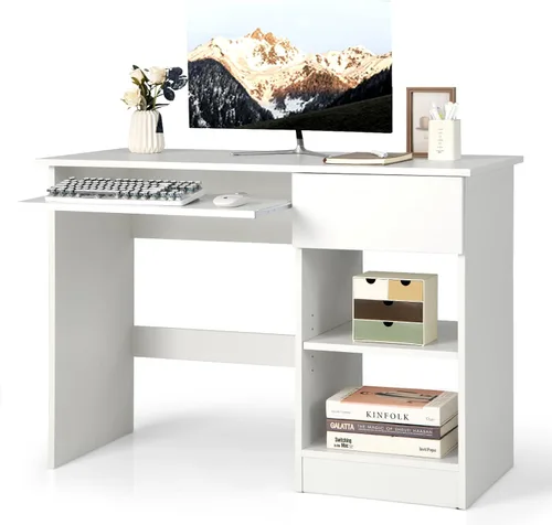 Miniatura 12 de Escritorio para computadora con gabinete y bandeja para teclado, estación de trabajo de oficina en casa con cajón, estantes ajustables, mesa