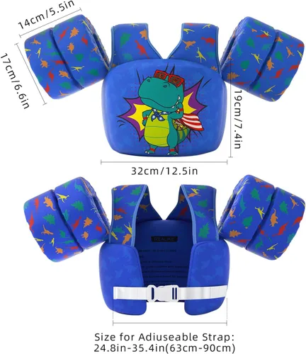 Miniatura 5 de REALIKE Chaleco de natación para niños pequeños, flotadores, ayudas de natación con arnés de hombro, alas de brazo para niños/bebés/bebé, playa
