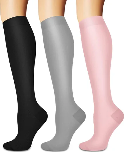Miniatura 8 de Calcetines de compresión para mujeres y hombres circulación (3 pares) son el mejor apoyo para correr, atletismo, ciclismo, senderismo 01 Negro