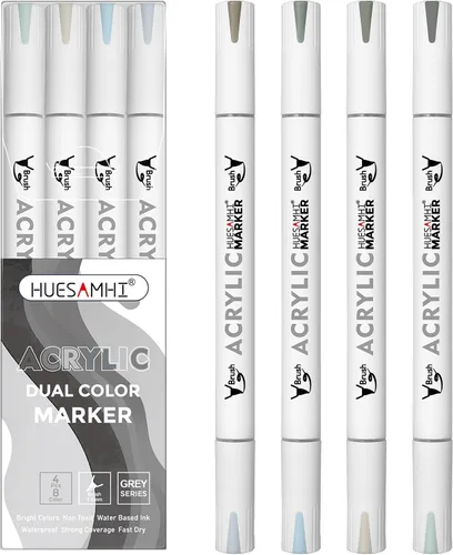 Miniatura 11 de Acrylic Paint Markers, 24 Pack Dual Tip Brush Pens - 48 Colors Double Ended Permanent Markers for Rock Painting, Ceramic, Glass, Wood, Canvas & Art