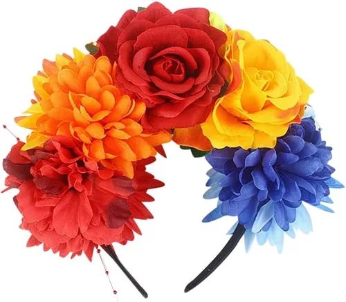 UUYYEO Day of The Dead Headband Rose Flower Crown Hair Band Festival Head Band Halloween Costume Headwear Mexican Floral Headpiece for Women B