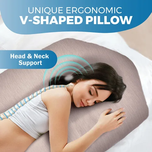 Miniatura 9 de PILLANI Almohadas de embarazo para dormir - Almohada de cuerpo completo en forma de V C U con funda extraíble, almohada de maternidad refrescante