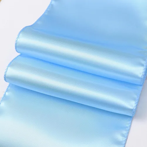 Miniatura 5 de Paquete de 50 cintas de satén para sillas color azul bebé, 7 x 108 pulgadas, cintas universales doradas para sillas de boda, ceremonia, fiesta