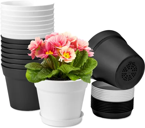 Miniatura 13 de homenote Macetas de 7.5 pulgadas para plantas, macetas de plástico para interiores con múltiples agujeros de drenaje y bandejas, para todas