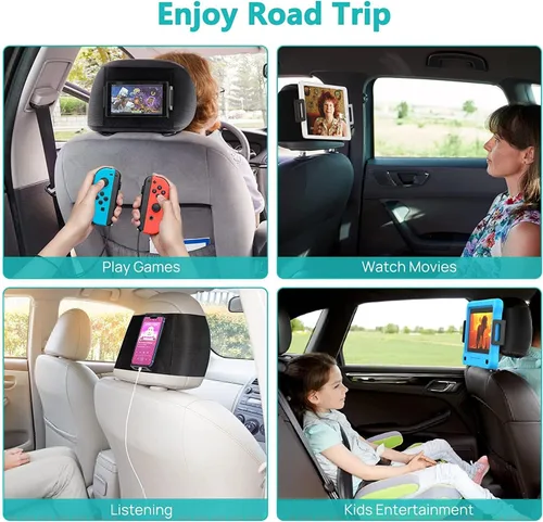 Miniatura 5 de Soporte para tablet con reposacabezas, soporte para iPad para asiento trasero de automóvil, soporte para tableta, iPhone, Fire HD y todos