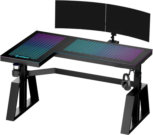 Miniatura 11 de EUREKA ERGONOMIC Escritorio LED RGB para juegos, sincronización de música, luces de escritorio de vidrio templado, 43 pulgadas, GTG I43, mesa