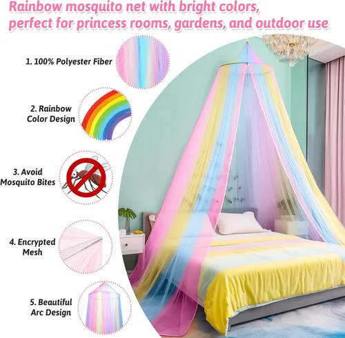 Miniatura 4 de Sublaga Mosquitera para cama, toldo de cama blanco grande para niñas, red de cama colgante, ideal para decoración de dormitorio, viajes con bolsa