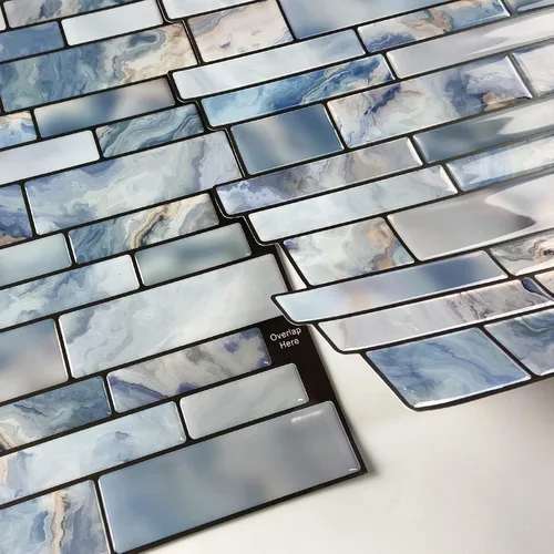 Miniatura 5 de Azulejos autoadhesivos extraíbles de 10 hojas para despegar y pegar, piedra de mármol azul, para cocina y baño, 12 x 12 pulgadas