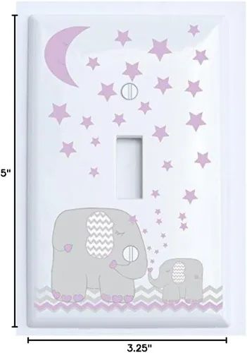 Placa de interruptor de luz de elefante morado y cubiertas de enchufes con luna morada y estrellas/elefante decoración de guardería con cheones