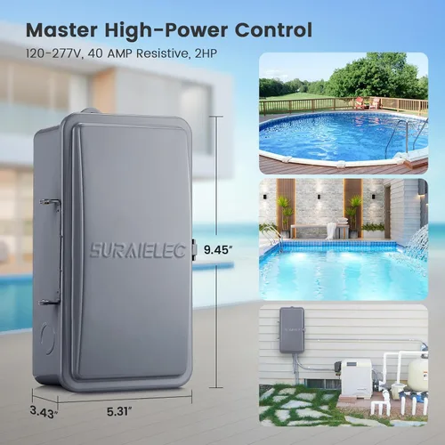 Miniatura 7 de SURAIELEC Temporizador para alberca, temporizador digital de 7 días y 24 horas para bomba de piscina, 40 AMP de servicio pesado, 120/240/277 VAC