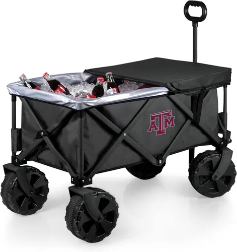 PICNIC TIME NCAA Adventure Wagon Elite - Carro de playa plegable todo terreno con ruedas grandes, tapa superior de mesa y forro suave para enfriar,