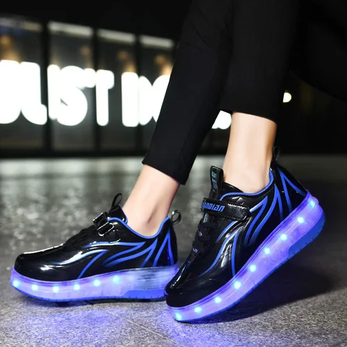 Miniatura 2 de Qneic Zapatillas de ruedas recargables por USB, zapatos de patinaje con ruedas para niños y niñas, zapatos iluminados para niños