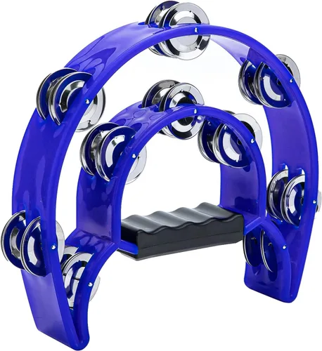 Miniatura 12 de Musfunny Half-MoonTambourines Instrumento musical para adultos, fiesta, color negro Half-Moon, Double Row Metal Jingles, Hand Held Percussion