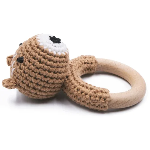 Miniatura 2 de Joliecraft Woodland Friends - Juguete de sonajero y agitador para bebé con anillo de dentición de madera para bebés de 3, 6, 9, 12 meses Oso Marrón