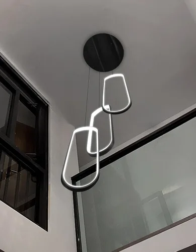 Miniatura 9 de Lámpara de Araña de Anillo Moderna LED Regulable Luz de Techo para Isla de Cocina Sala de Estar Escaleras Comedor Negro