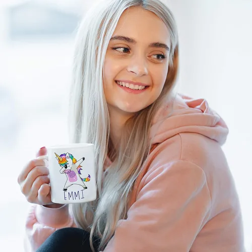 Miniatura 4 de Tazas de café personalizadas, taza de café de unicornio Dabbing con nombre, 11 onzas, regalos de unicornio personalizados