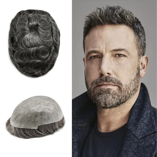 Miniatura 83 de Tupé para hombre, extensiones de cabello humano Remy para hombre, piel fina, 0.002 in, sistema de reemplazo de cabello con bucle en V para hombres