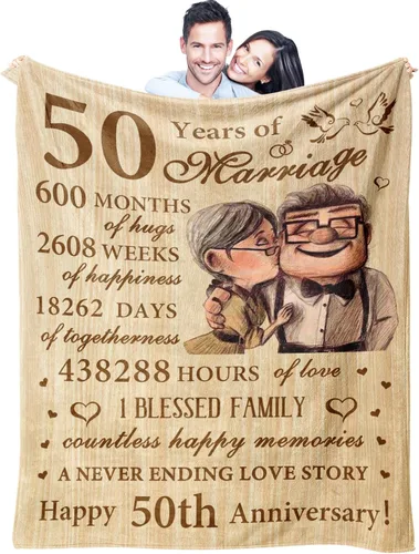 50th for Women Men Him Her, 50th Anniversary Blanket Gifts for Wife Husband Parents Couple, Golden 50 Year Wedding Marriage Decorations Gift, Soft